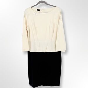 Talbots Midi Dress Long Sleeve Cocktail Holiday Work Peplum Black Cream 10 NEW
